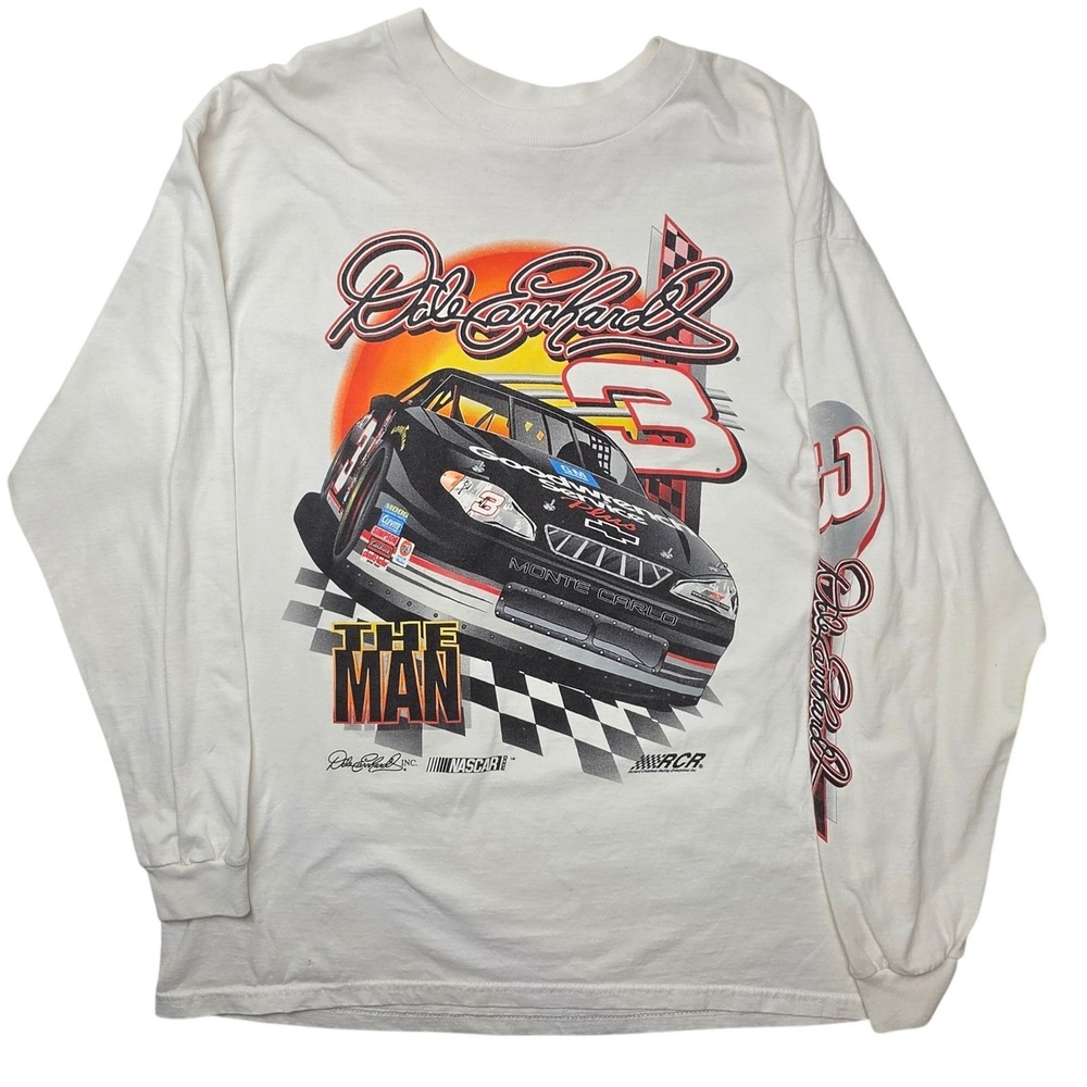 Vintage Dale Earnhardt NASCAR The Man #3 Long Sleeve Graphic Tee White Mens L - Picture 11 of 11
